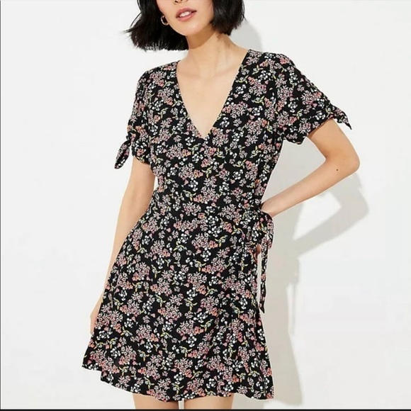 LOFT Pants - Ann Taylor Loft 0 Black Floral Wrap Romper Dress